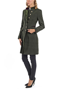 Long-blazer from cashmere in dark green herringbone