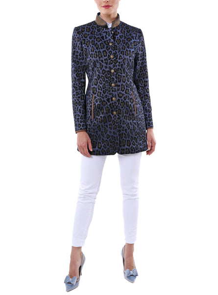 Long-blazer from blue leopard-jacquard