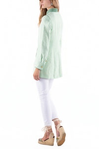 Langblazer aus leichtem Leinen-Jacquard in Balearic-Verde