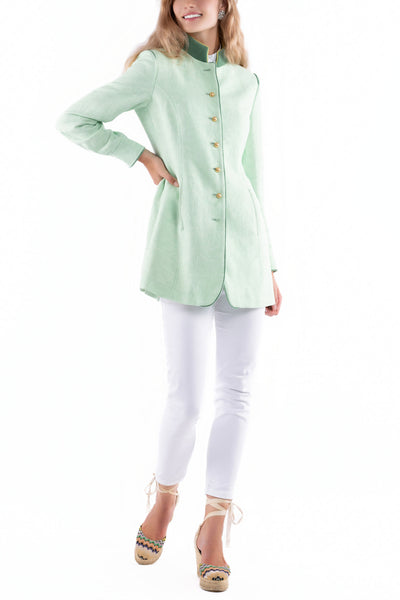 Langblazer aus leichtem Leinen-Jacquard in Balearic-Verde