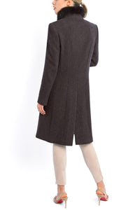 Coat from cashmere-piqué in brown melange