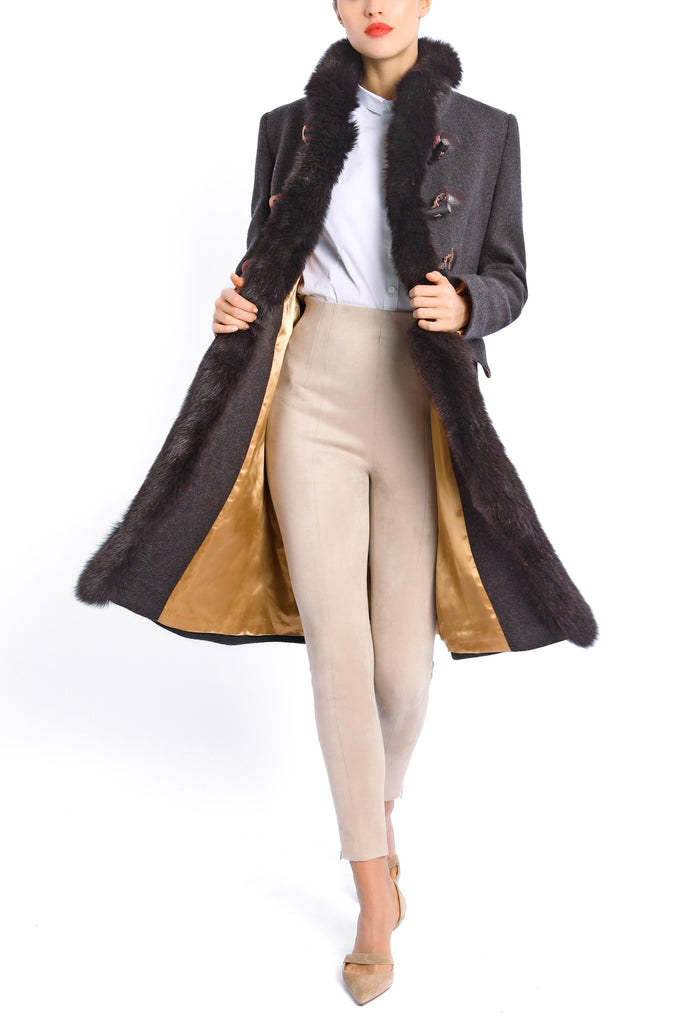 Mantel aus Cashmere-Piqué in melange-braun