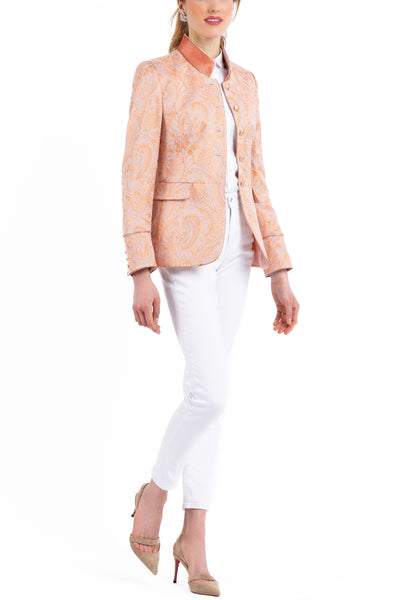 Jacke aus flieder-orangefarbenem Paisley-Jacquard