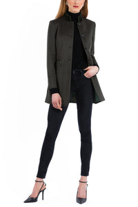 Long blazer in deep moss green combed cashmere