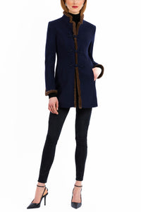 Long blazer from Italian cashmere-knit in navy