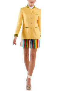 Jacket from yellow wild-silk with green ribbon