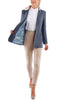 Long linen blazer with herringbone weave in jeans blue