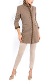 Long blazer from sand coloured stretch-cashmere