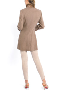 Long blazer from sand coloured stretch-cashmere