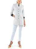 Long blazer from knitted cotton-piqué in cream white