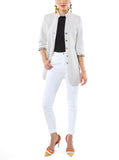 Long blazer from knitted cotton-piqué in cream white