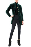 Long blazer from dark green velvet and loden