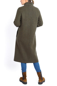 Coat from double-face loden in olive and red