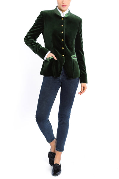 Jacket from velvet in avocado green with silk