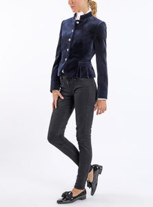 Short peplum blazer from Italian cotton-velvet in midnight blue