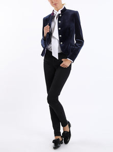 Short peplum blazer from Italian cotton-velvet in midnight blue