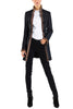 Long blazer from black wool jersey with natural mink