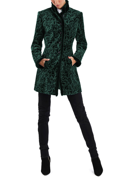 Long blazer from emerald green velours-jacquard