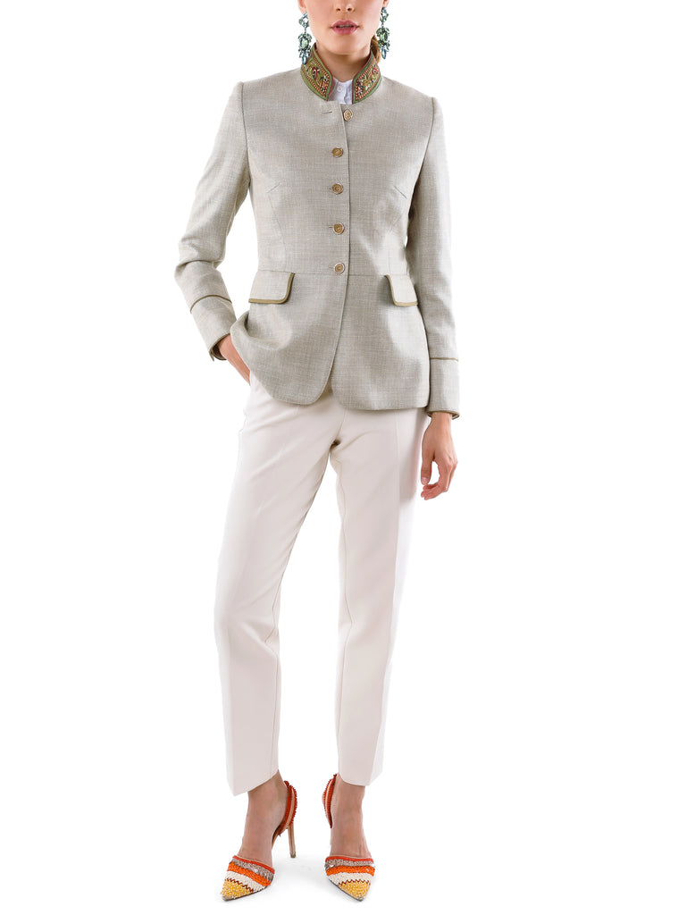 Jacke aus sandfarbenem Seidenleinen