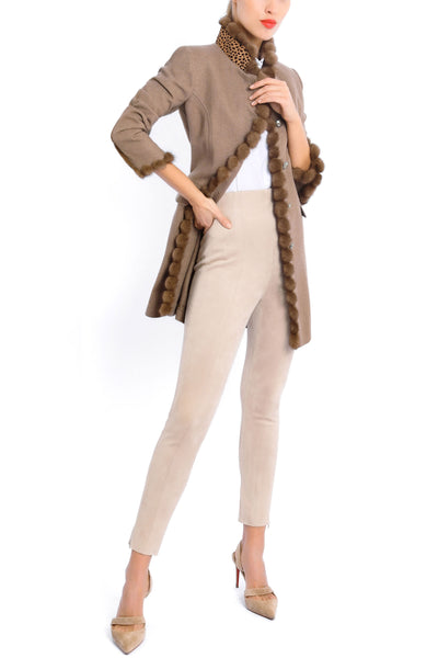 Langblazer aus sandfarbenem Cashmere mit Stretch