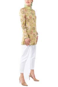 Long-blazer from rosé floral-jacquard