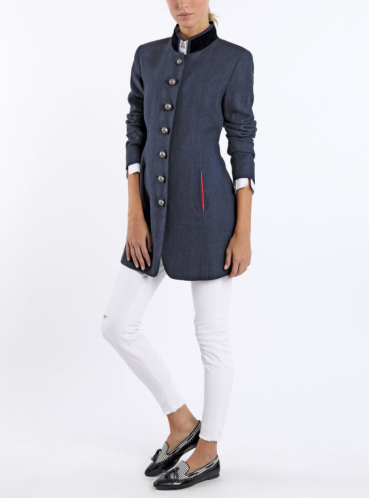 Long blazer from blue washed Austrian linen