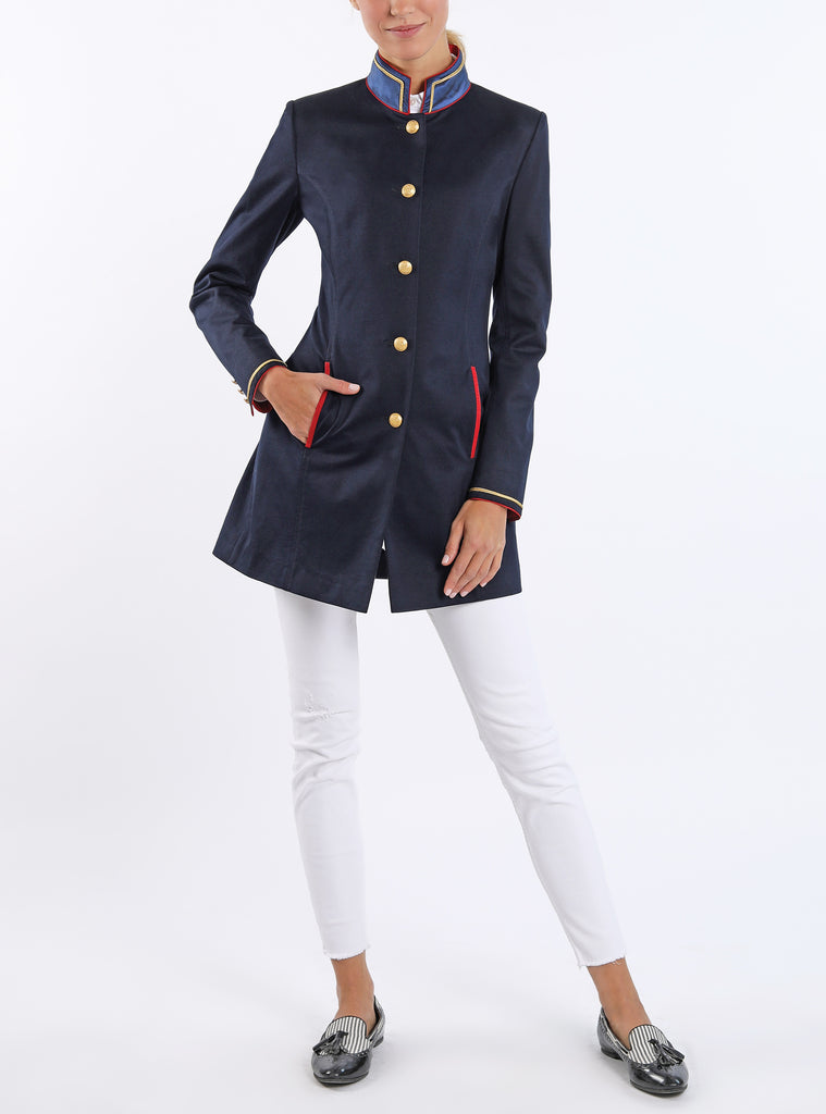 Long blazer from a lightweight navy cotton-jersey